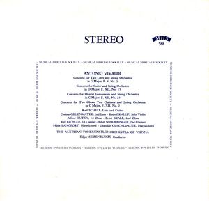 Antonio Vivaldi Concerto For Two Lutes And String Orchestra In G Major, F. V, No. 2/Concerto For Guitar And String Orchestra In D Major, F. XII, No. 15/Concerto For Diverse Instruments And String Orchestra In C Major, F. XII, No. 23/Concerto For Two Oboes cover