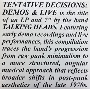 Tentative Decisions: Demos & Live cover